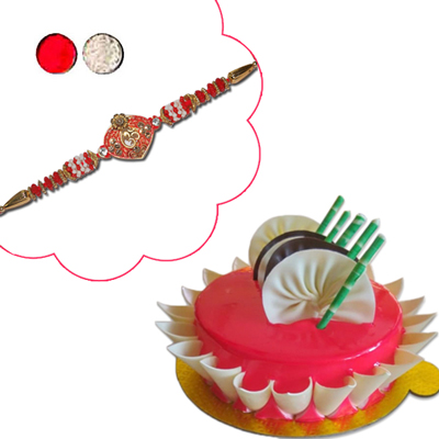 "Rakhi -  FR- 8210 A (Single Rakhi), Strawberry gel cake - 1kg - Click here to View more details about this Product